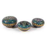 Three Chinese Cloisonné Enamel Covered Boxes , Qing Dynasty (1644-1911), largest cover with