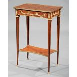 Louis XVI-Style Marquetry and Gilt Bronze-Mounted Side Table , bronze molded top with musical