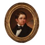 Louisiana School, 19th c ., "Portrait of a Boy", oil on canvas, unsigned, 17 1/8 in. x 14 1/8 in.,