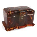 George III Tortoiseshell Serpentine Front Tea Caddy , 19th c., interior with two lidded