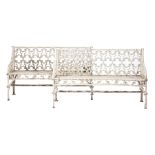 Pair of American Gothic Cast Iron Garden Benches , mid-19th c., quatrefoil backs, hexagonal