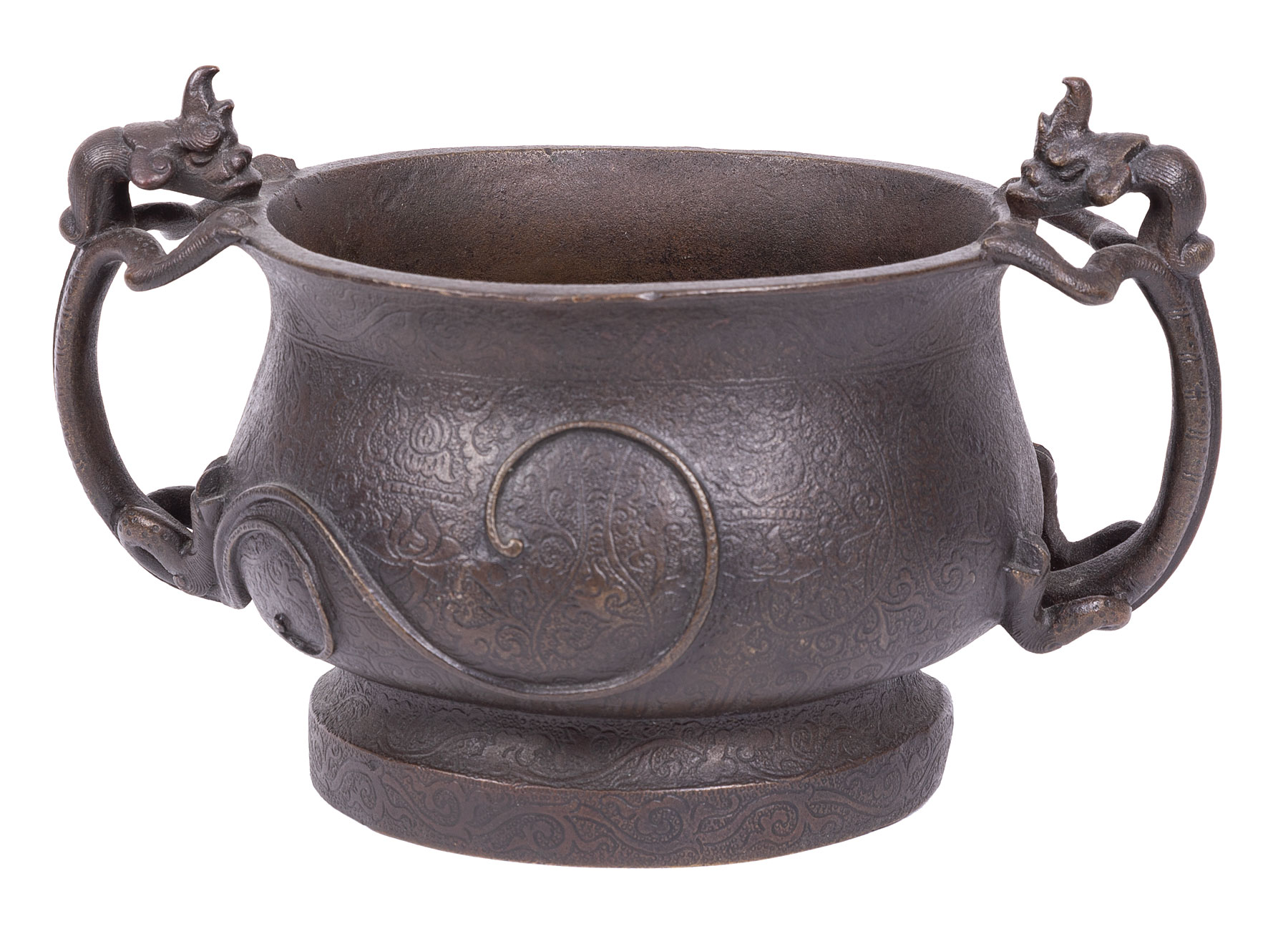 Chinese Bronze Gui-Form "Chilong" Censer , probably Ming Dynasty (1368-1644), qilong handles,