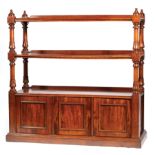 Fine William IV Carved Mahogany Etagere Cabinet , 19th c., three tiers with backsplashes, lotus