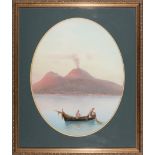 Continental School, 19th c ., "Fishing in the Bay of Naples", gouache on paper mounted to board,