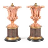 Pair of Faux Marbre Urn-Form Lamps , h. (to socket) 20 in., dia. 8 1/2 in