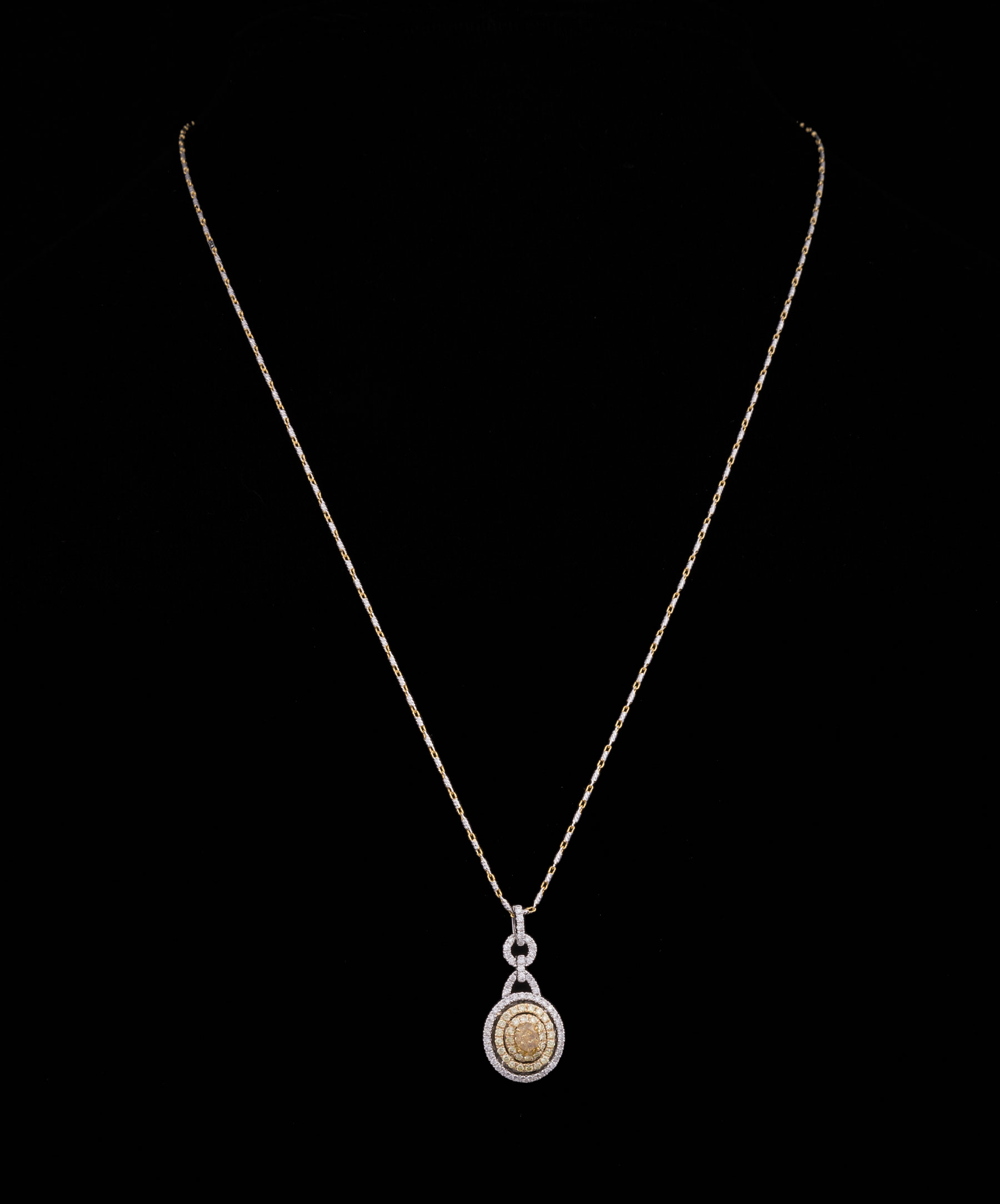 14 kt. Yellow and White Gold and Diamond Pendant with 14 kt. Yellow and White Gold Chain , center