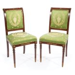 Pair of Antique Neoclassical-Style Bronze-Mounted Mahogany Side Chairs , padded back and seat,