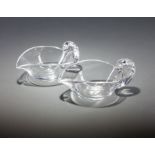 Pair of Steuben Glass Pear-Shaped Sauce Boats , etched marks, #8086, designed 1957 by Lloyd