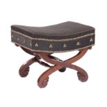 American Classical Carved Mahogany Curule Stool , early 19th c., Boston, saddle seat, horsehair