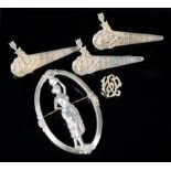 [MARDI GRAS] , Krewe of Proteus, five krewe favor pins, incl. 3 sterling silver gilt, 1933, sterling