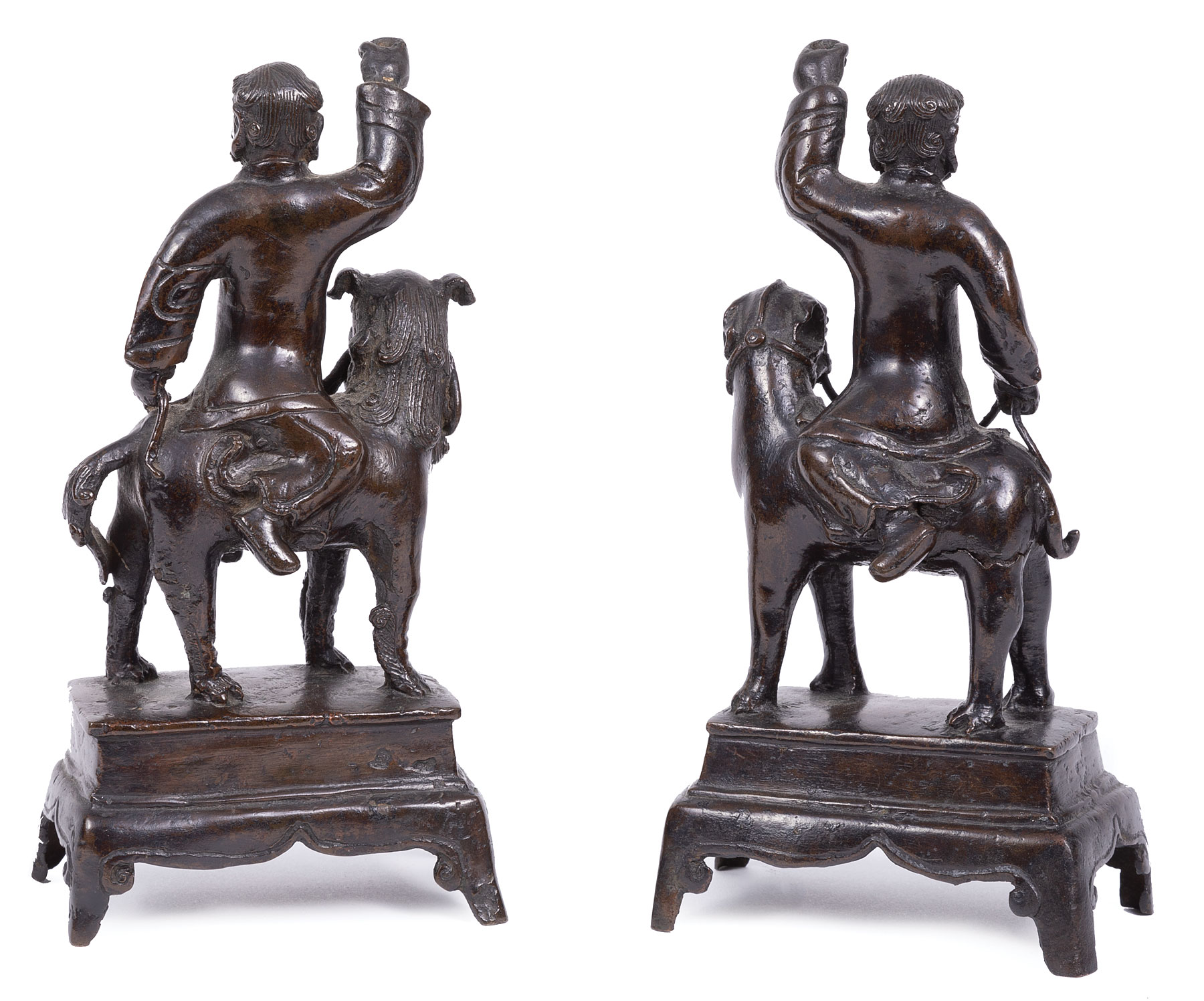 Pair of Chinese Bronze Figural Groups of Foreigners , probably early Qing Dynasty (1644-1911), - Image 2 of 2