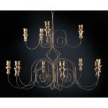 Continental Wire and Giltwood Twelve-Light Fixture , scroll arms, turned candlecups, h. 26 in., dia.