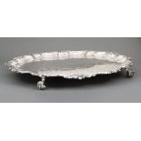 Large and Impressive Old Sheffield Plate Tray , 19th c., serpentine molded border with flowers and