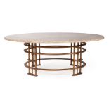 Art Moderne Low Table , circular marble top, bronze base, h. 20 in., dia. 55 in