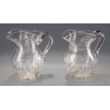 Pair of Antique American Blown and Cut Glass Pitchers , probably Bakewell, Pittsburgh, strawberry,