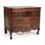 French Provincial Walnut Petite Chest of Drawers , 19th c., molded top, two small over two long