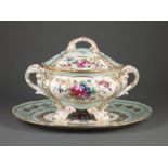 Sevres-Style Polychrome and Gilt Porcelain Covered Tureen and Underplate , 20th c., interlaced "L"