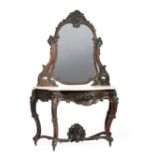 American Rococo Carved Rosewood Duchesse , mid-19th c., New York, shell and foliate mirror surround,