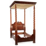 Antique Carved Mahogany Tester Bed , mid-19th c., later posts and crest elements , h. 111 in., l. 79