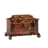 George III Tortoiseshell Sarcophagus-Form Tea Caddy , early 19th c., interior with two lidded