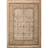 Pictorial Tabriz Carpet , central ivory ground, overall foliate design with deer and birds, 6 ft. 10