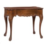 Colonial Carved Mahogany Tea Table in the Rococo Taste , 19th c., molded turtle top, floral scroll