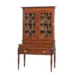 Federal Carved Mahogany Secretary Desk , early 19th c., prob. Baltimore, cove molded cornice, glazed