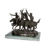 Bronze Figural Group of "Coming through the Rye" , after Frederic Remington, signature inscribed