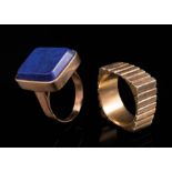 14 kt. Yellow Gold and Lapis Ring lapis approx. 16.50 x 14.00 mm, size 6.5; TOGETHER WITH 10 kt.