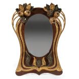 Art Nouveau Mahogany Gilt and Vert Peinte Mirror , fruit and foliate decoration , h. 45 1/2 in.,