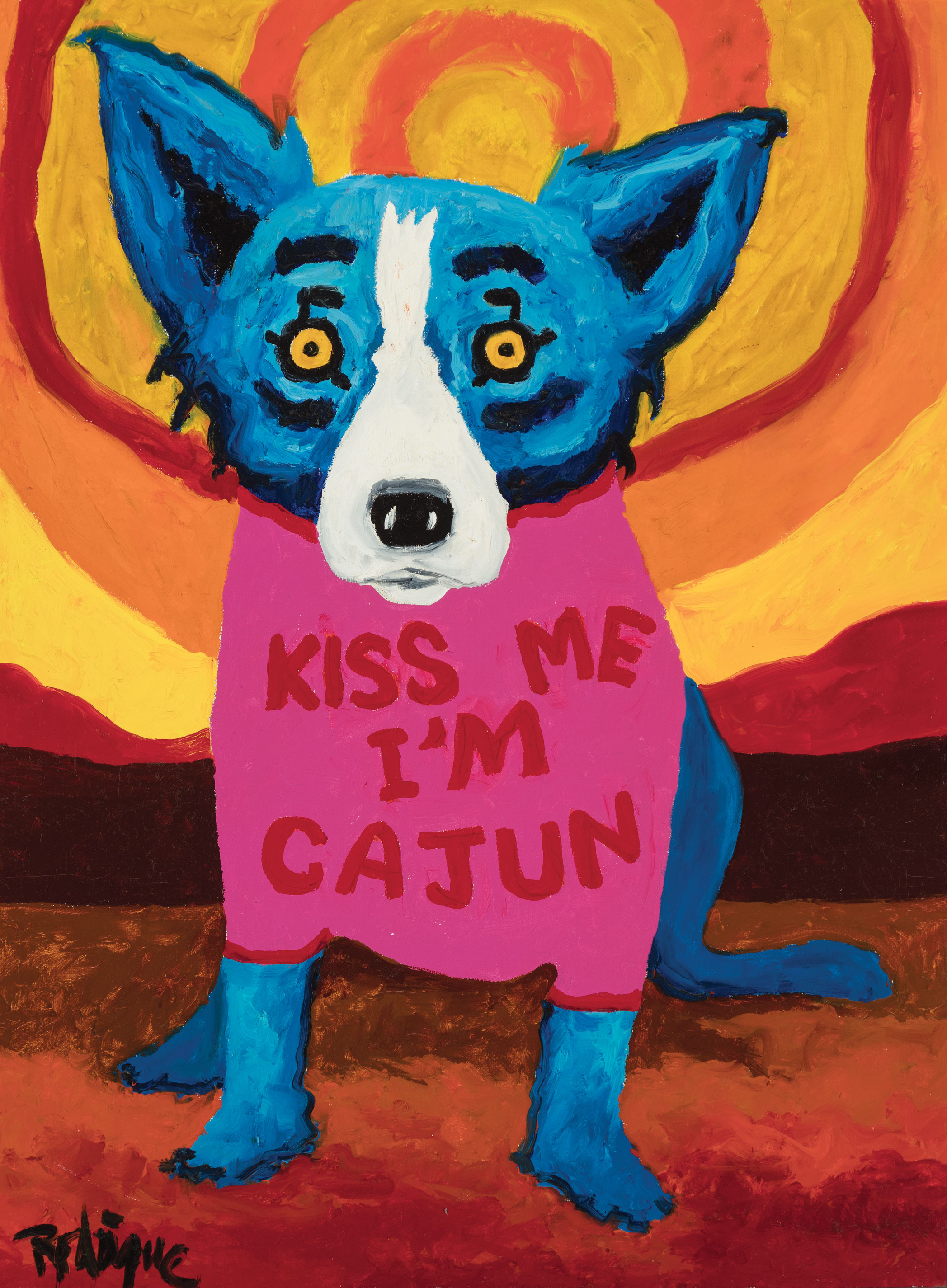 George Rodrigue (American/Louisiana, 1944-2013) , "Kiss Me I'm Cajun, Too!", 1992, oil on linen, - Image 2 of 4