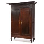 Louisiana Cherrywood Armoire , early 19th c., boldly flared cove cornice, two doors, pressed brass