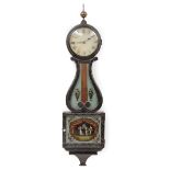 American Gilt Stenciled and Ebonized Lyre-Form Banjo Clock , early 19th c., lower tablet depicting