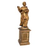 Antique Giltwood Figure of St. Peter Holding the Keys of Heaven , tall plinth base, h. 18 1/4 in.,