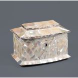 George III Mother-of-Pearl Tea Caddy , 19th c., pagoda-form lid, interior with two lidded