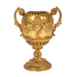 Continental Gilt Bronze Potpourri Vase , late 19th c., cast with Renaissance busts and garlands,