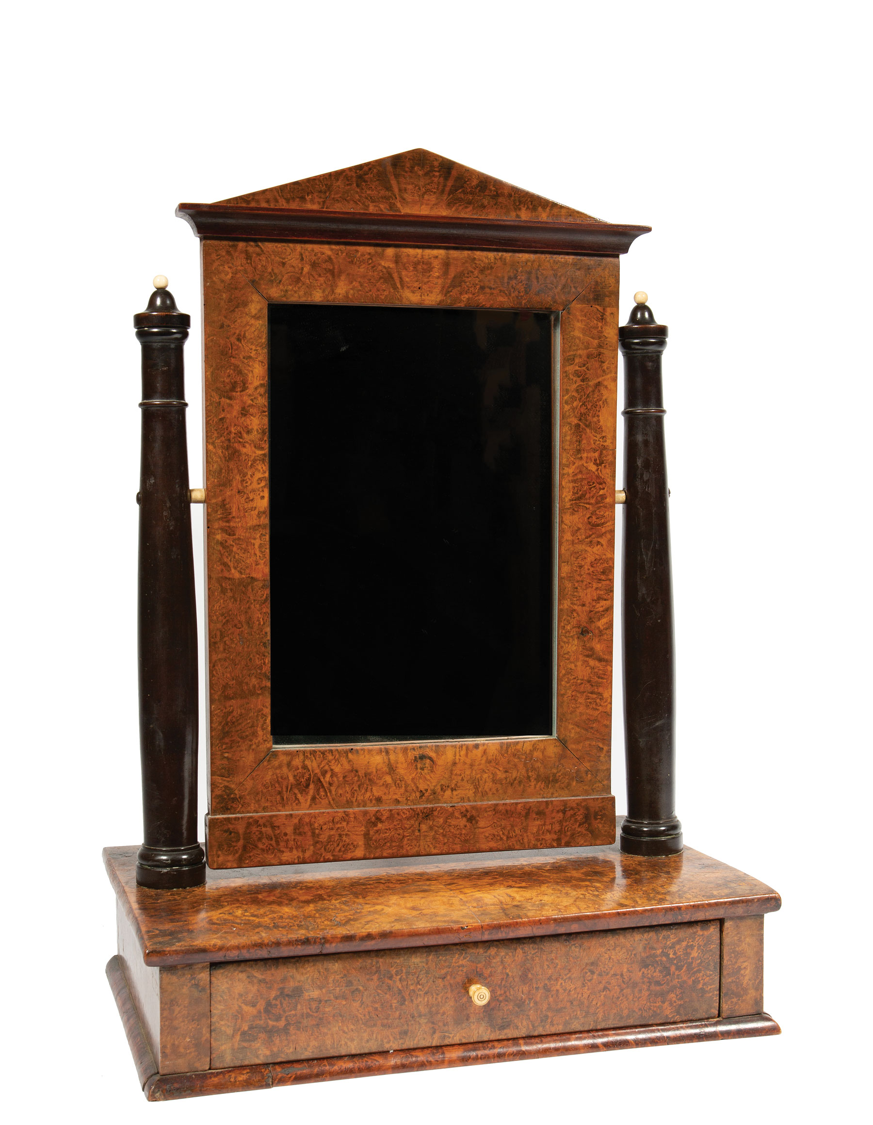 Antique Continental Neoclassical Burlwood and Parcel Ebonized Dressing Mirror , 19th c.,