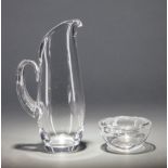 Steuben Glass Split Handle Martini or Water Pitcher and Bowl , both with etched marks, pitcher,
