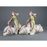 Pair of Vintage Continental Porcelain Figural Centerpieces for Maxim's de Paris , marked, modeled as