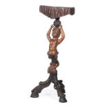 Antique Figural Carved and Polychromed Wood Torchere , merman figural support, faux bois