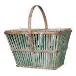Antique Louisiana Picnic Basket , 19th c., remnants of green paint, two lids, found in Natchitoches,