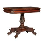 American Classical Carved Mahogany Games Table , c. 1830, attr. to Anthony Quervelle,