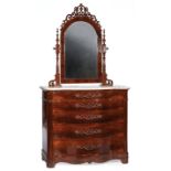 American Rococo Carved Mahogany Dressing Chest , mid-19th c., stenciled "JW Meeks", arched mirror