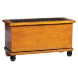 Antique Biedermeier-Style Maple and Parcel Ebonized Blanket Chest , inset cushioned top, molded