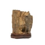 Chinese Scholar's Rock or Fossil , h. 5 5/8 in., fitted wood stand, overall h. 6 1/2 in .
