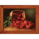 American School, 1895 , "Basket of Strawberries", oil on canvas, signed "D.W. Kendall", dated and "
