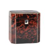 George III Tortoiseshell Tea Caddy , 19th c., canted corners, interior with one lidded