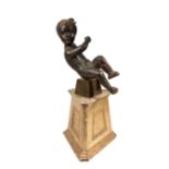 Carved Spanish Colonial Infant on Giltwood Stand , figure presented on modern wood stand, h. 16 in.,