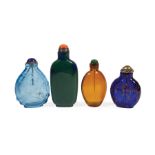 Four Chinese Glass Snuff Bottles , 19th/20th c., incl. blue with aventurine splashes, h. 2 3/8