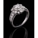 Platinum and Diamond Ring , center prong set round brilliant cut diamond, wt. 0.58 ct., D color,
